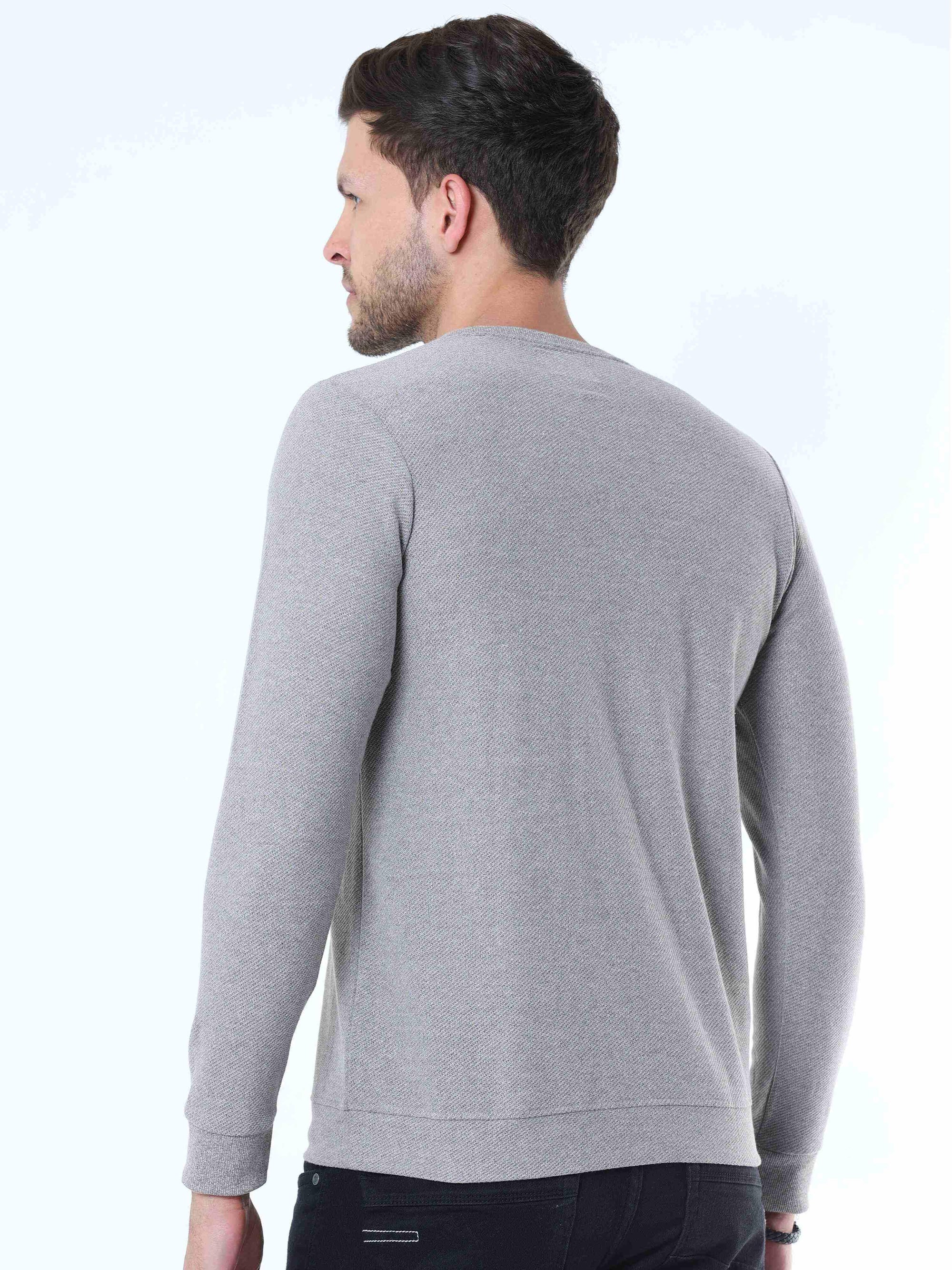 Knitted Gray Full Sleeve T-shirt