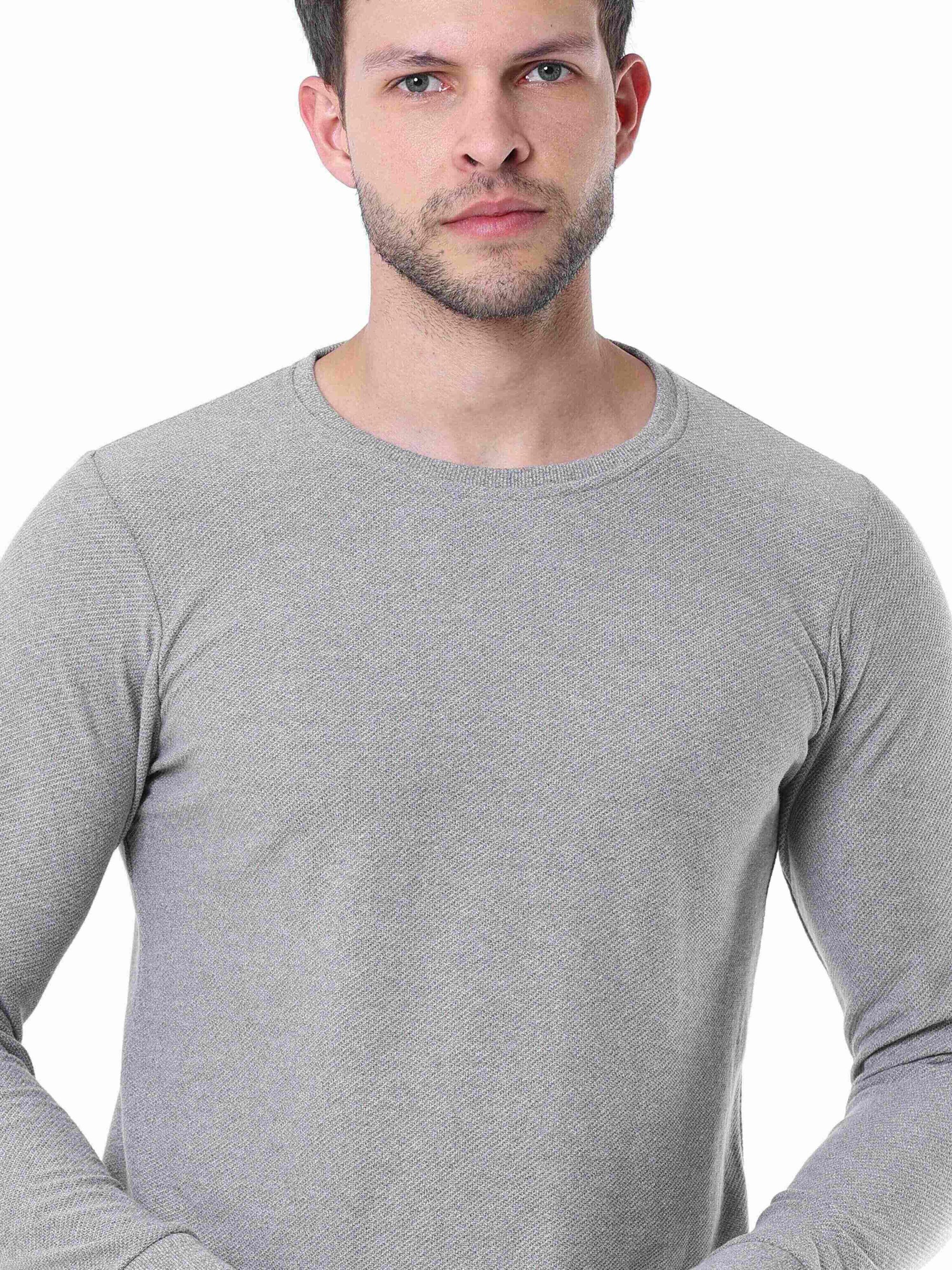 Knitted Gray Full Sleeve T-shirt