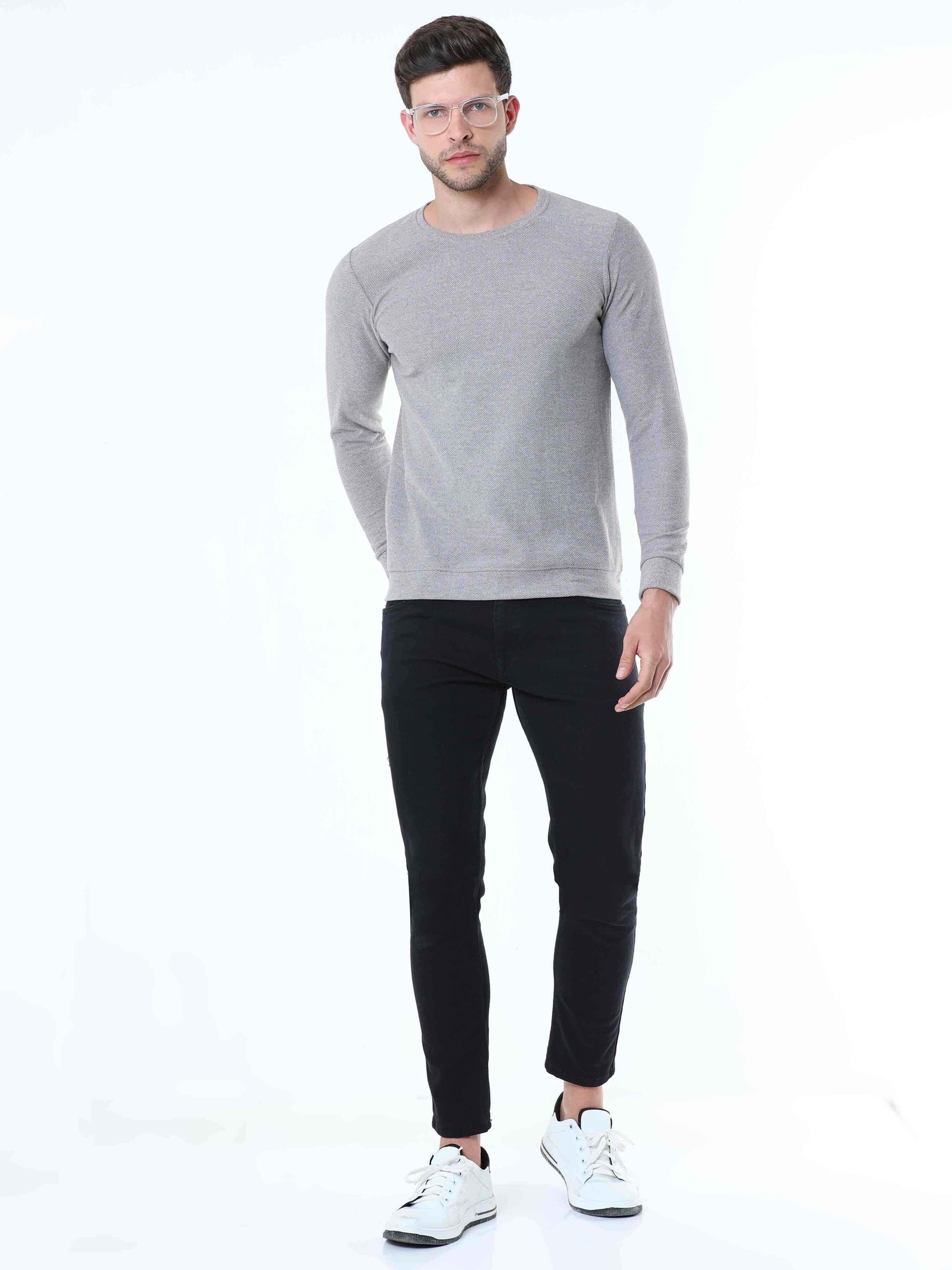 Knitted Gray Full Sleeve T-shirt