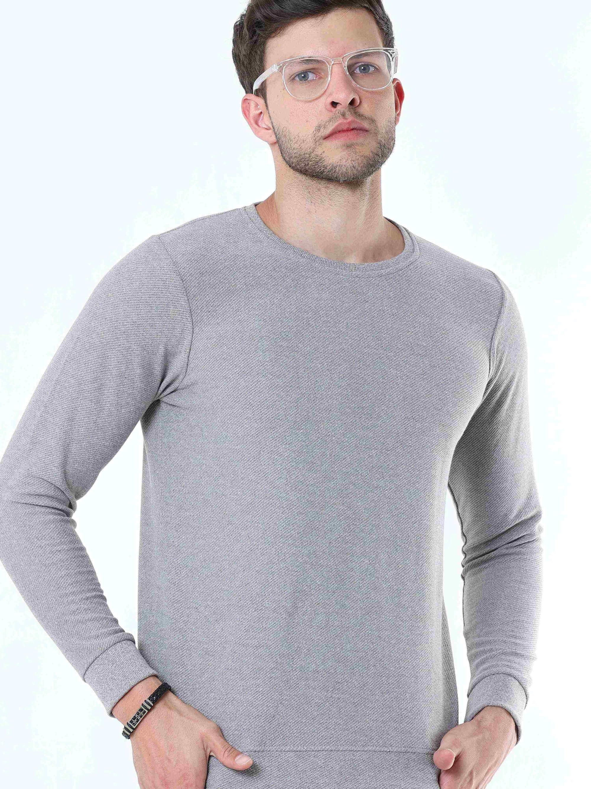 Knitted Gray Full Sleeve T-shirt