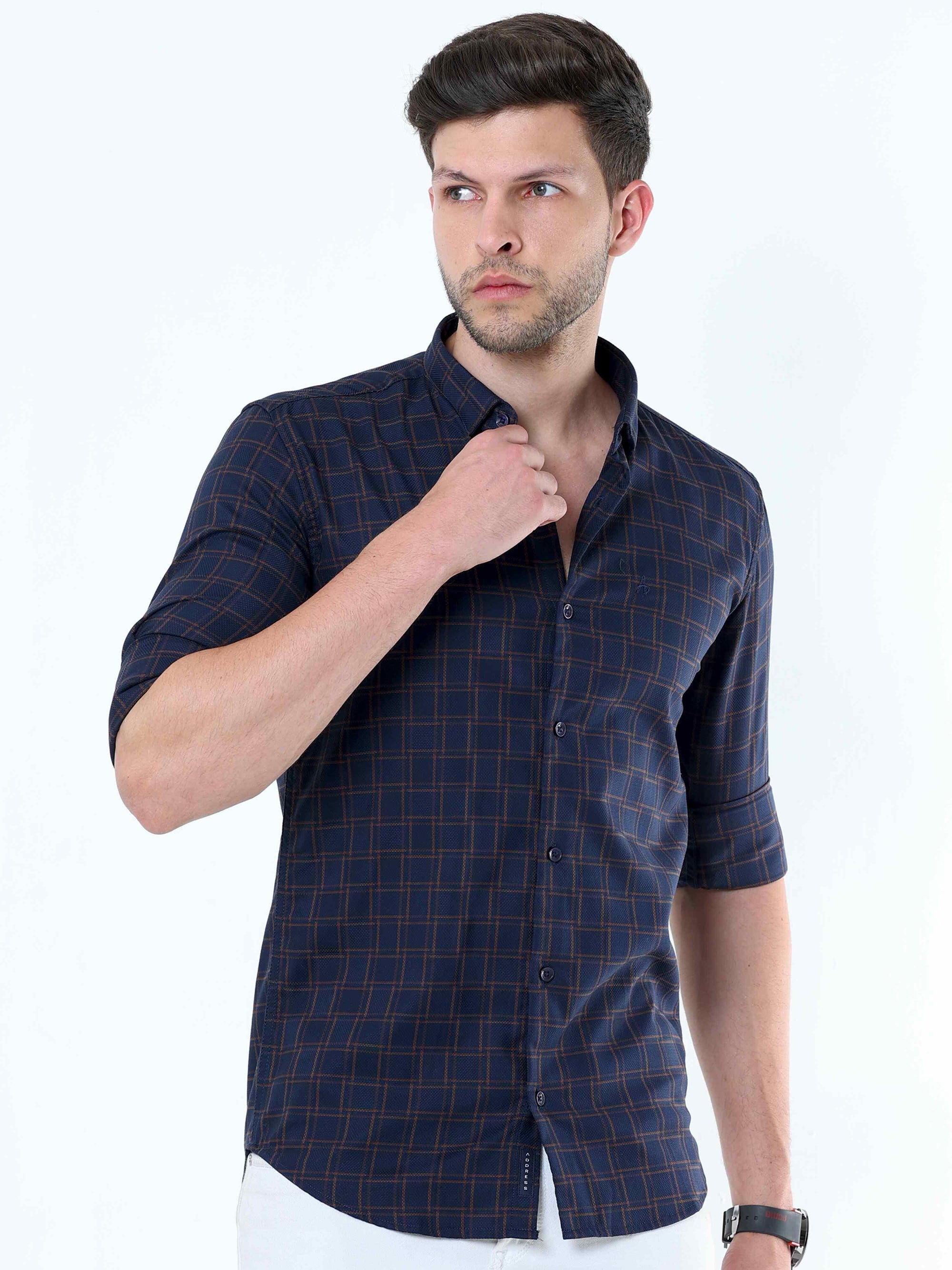 Navy Supima Check Shirt