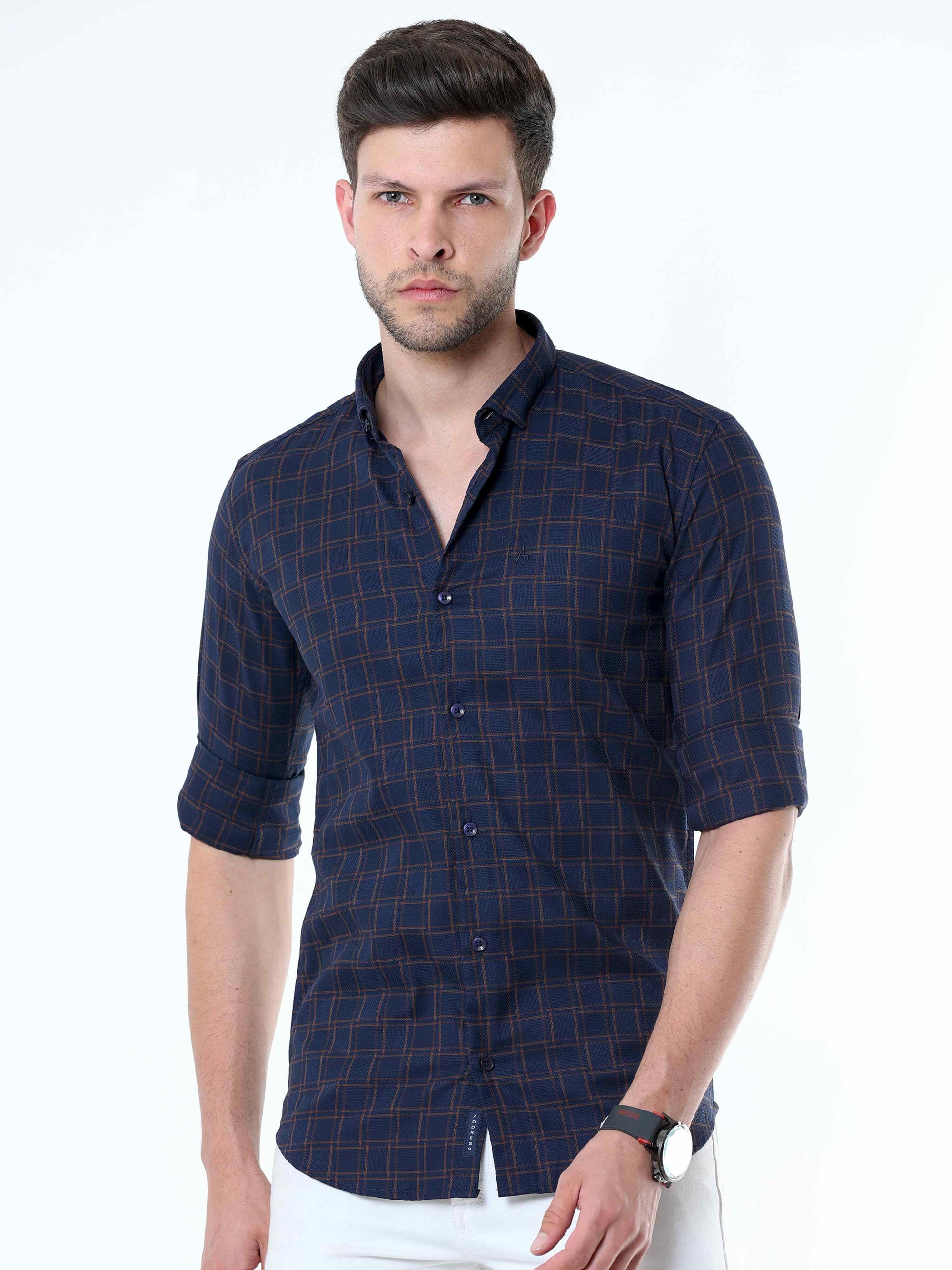 Navy Supima Check Shirt