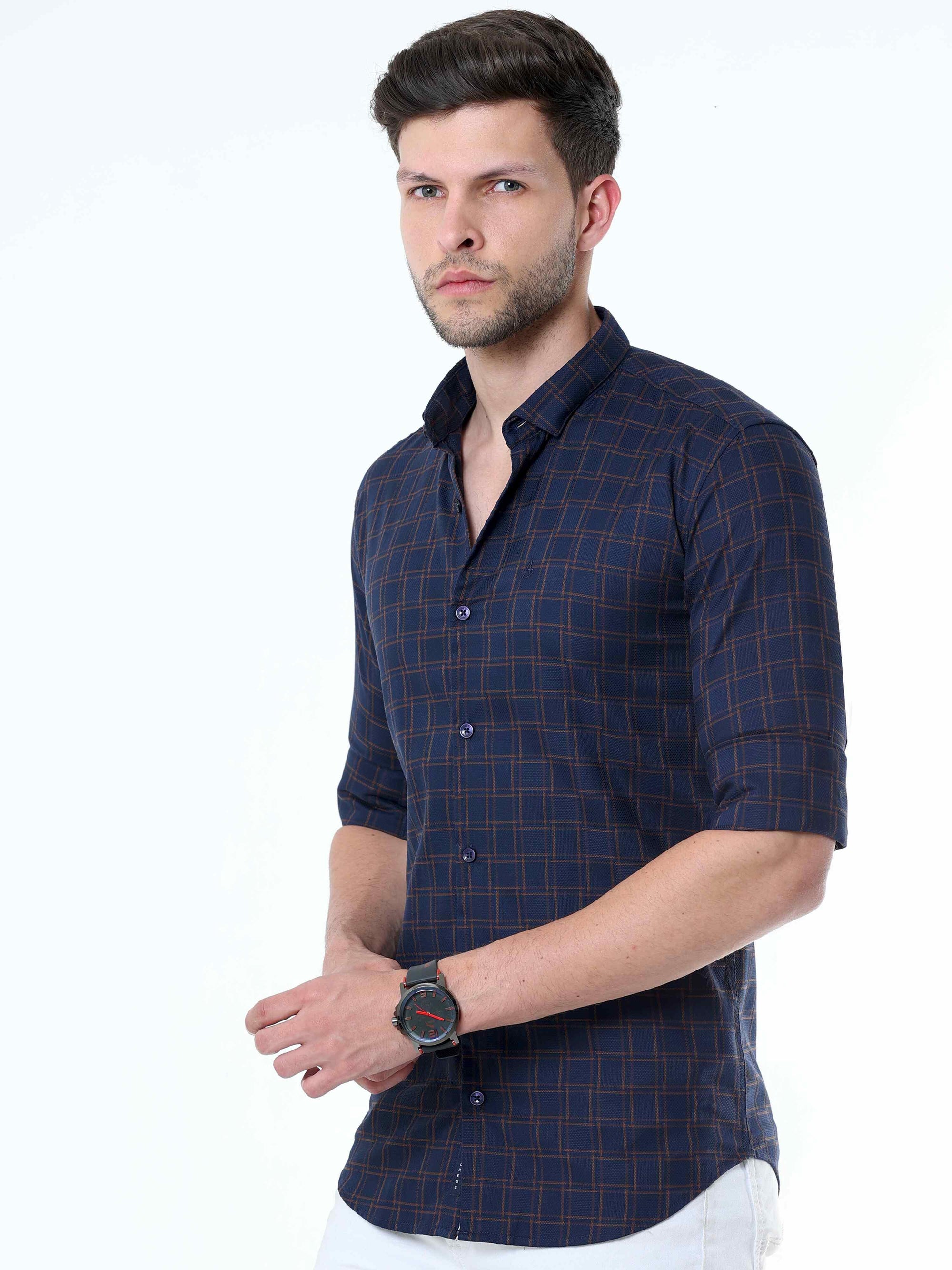 Navy Supima Check Shirt