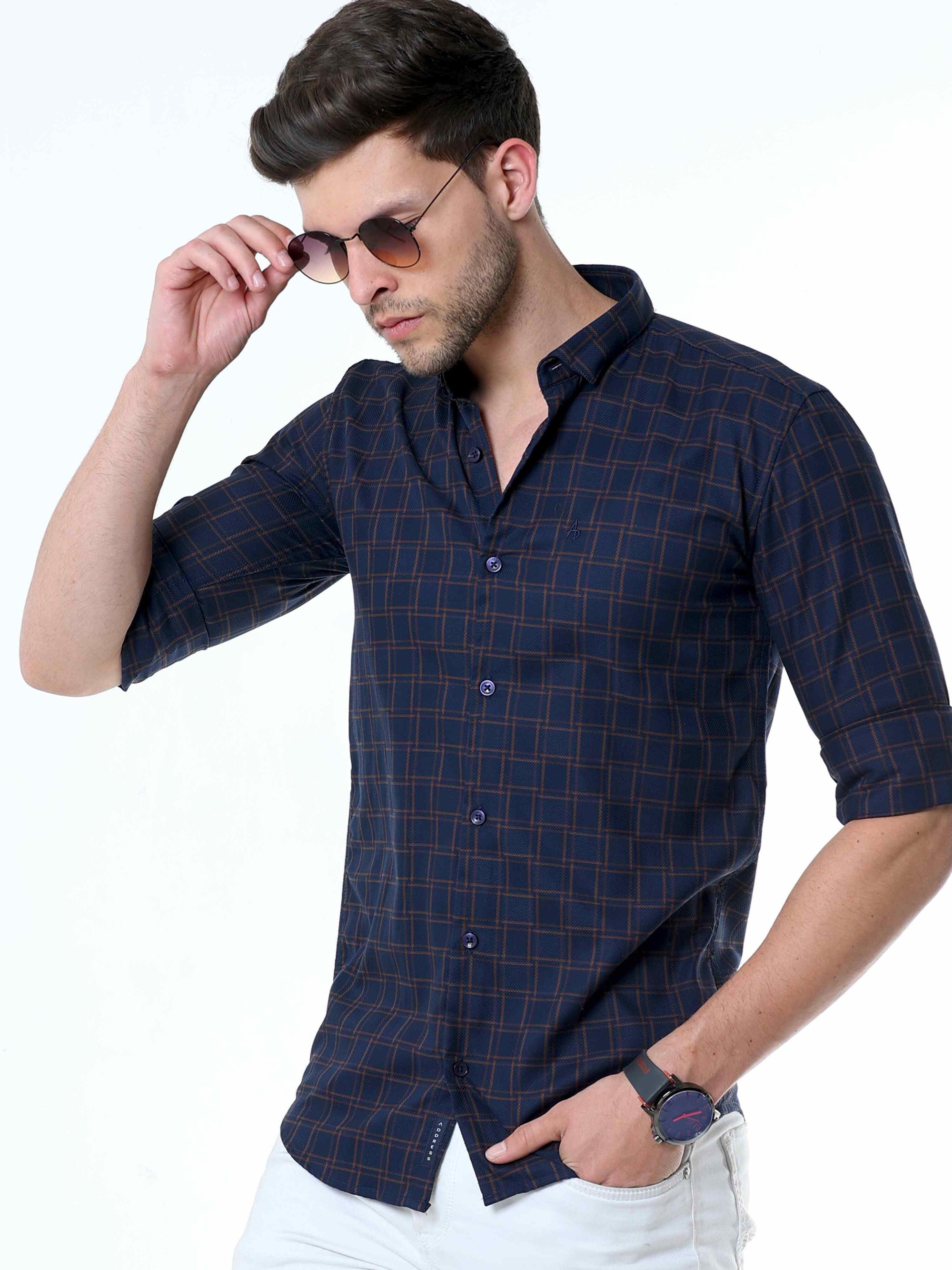 Navy Supima Check Shirt