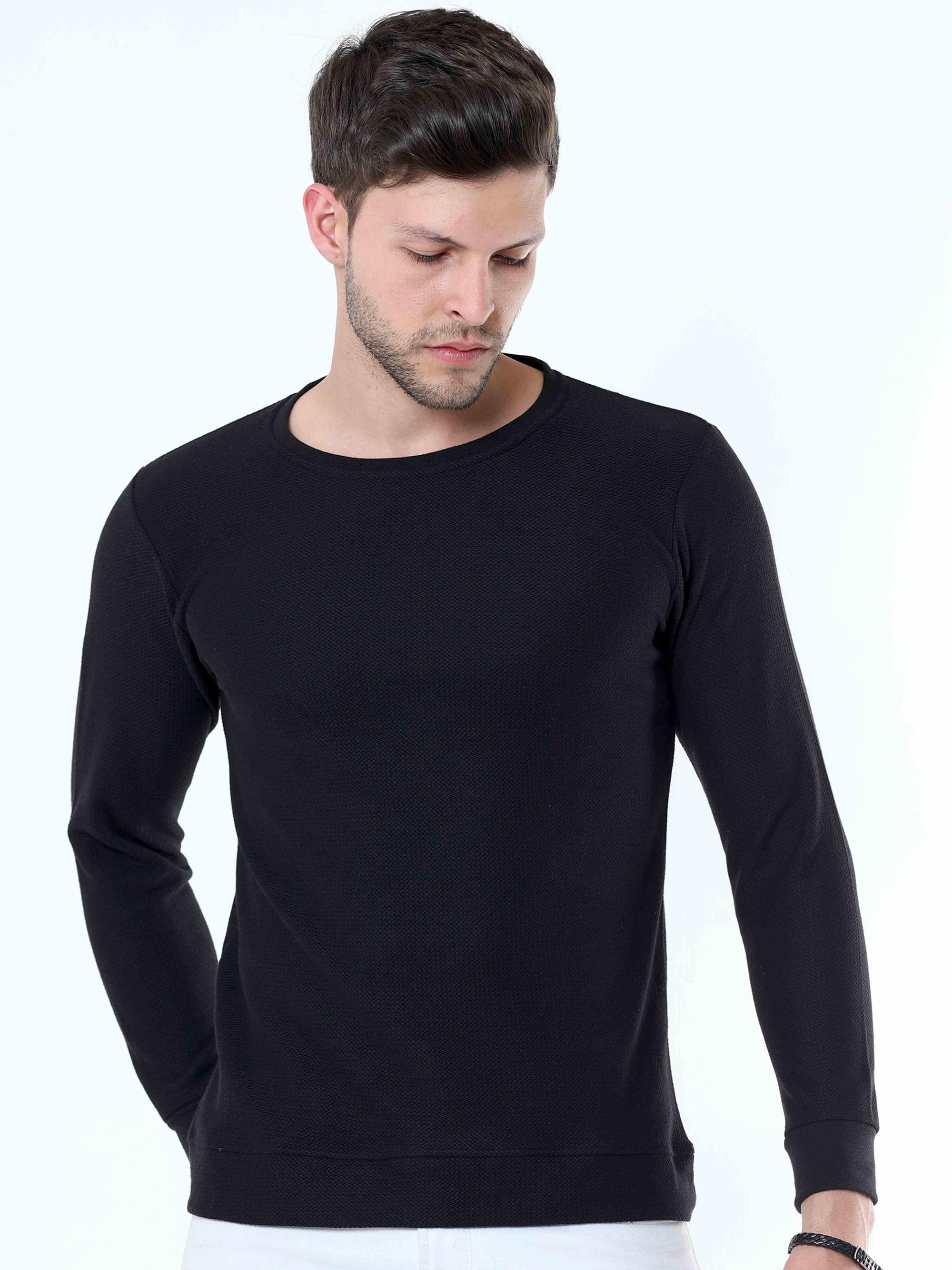 Black Knitted Full Sleeve T-Shirt