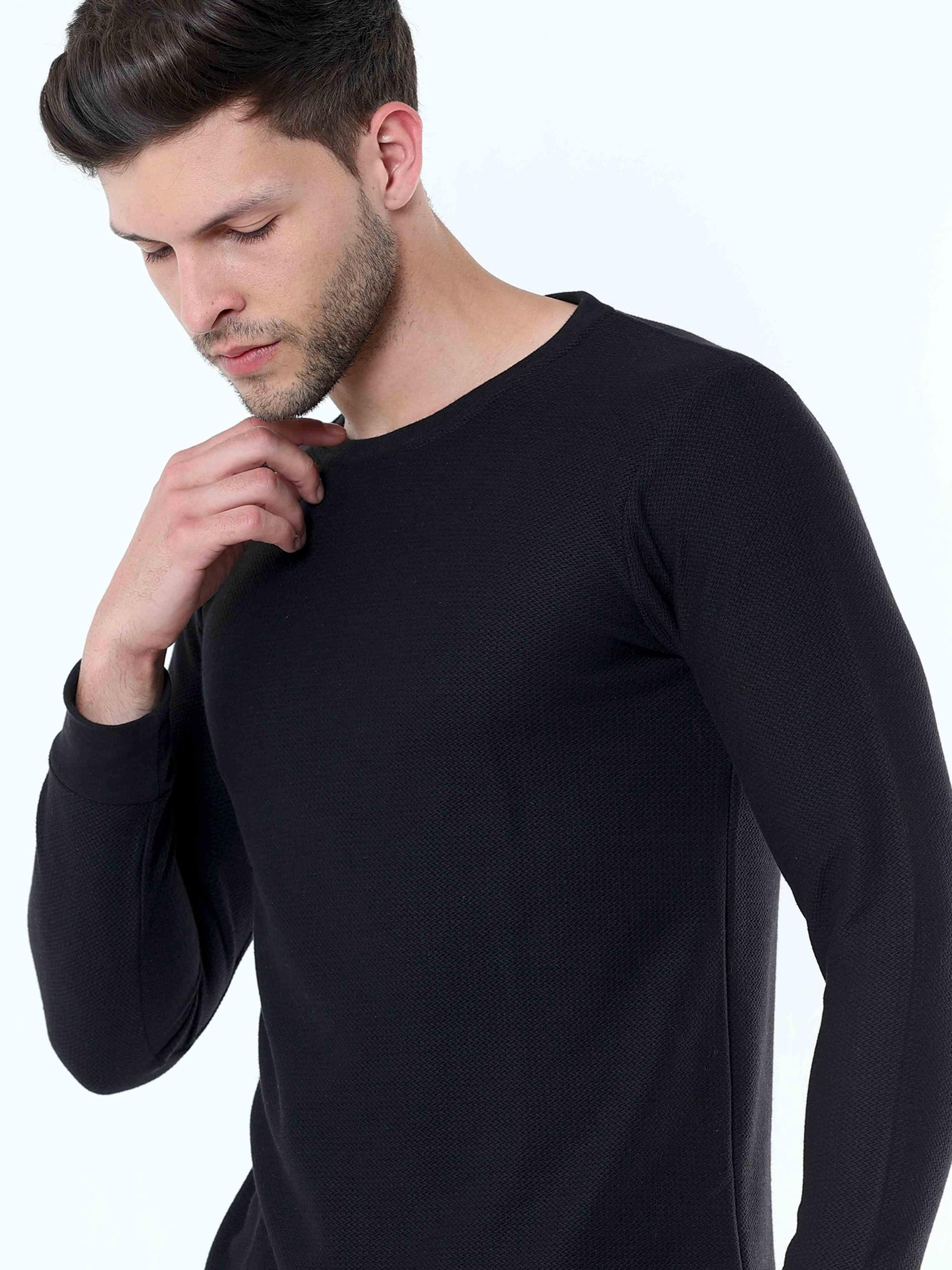 Black Knitted Full Sleeve T-Shirt