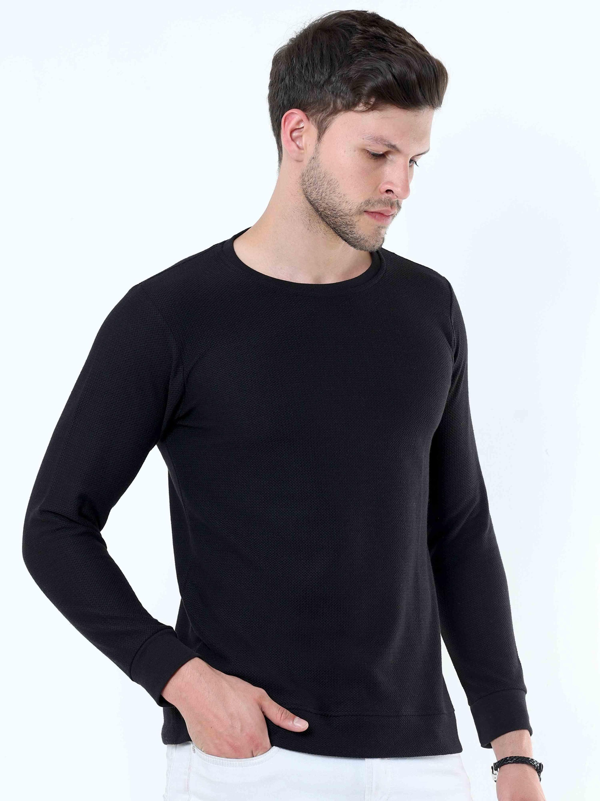 Black Knitted Full Sleeve T-Shirt