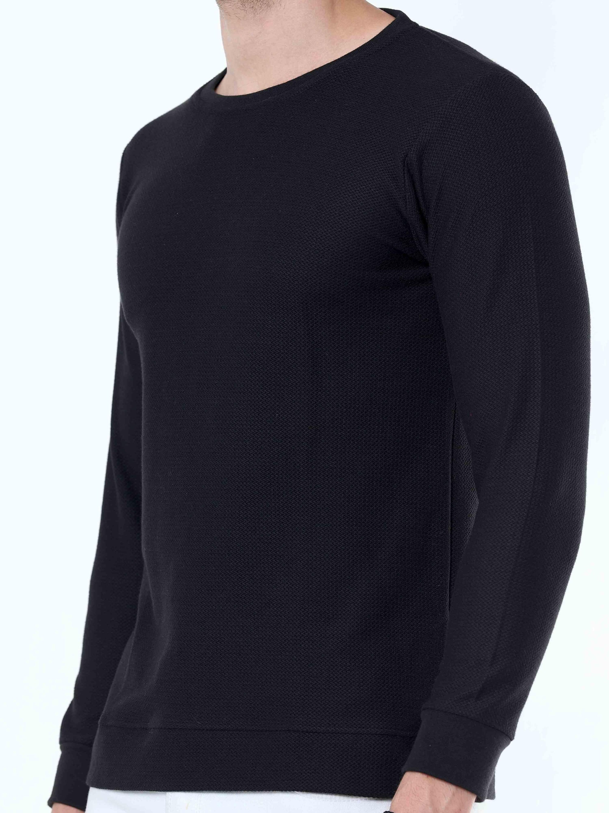 Black Knitted Full Sleeve T-Shirt