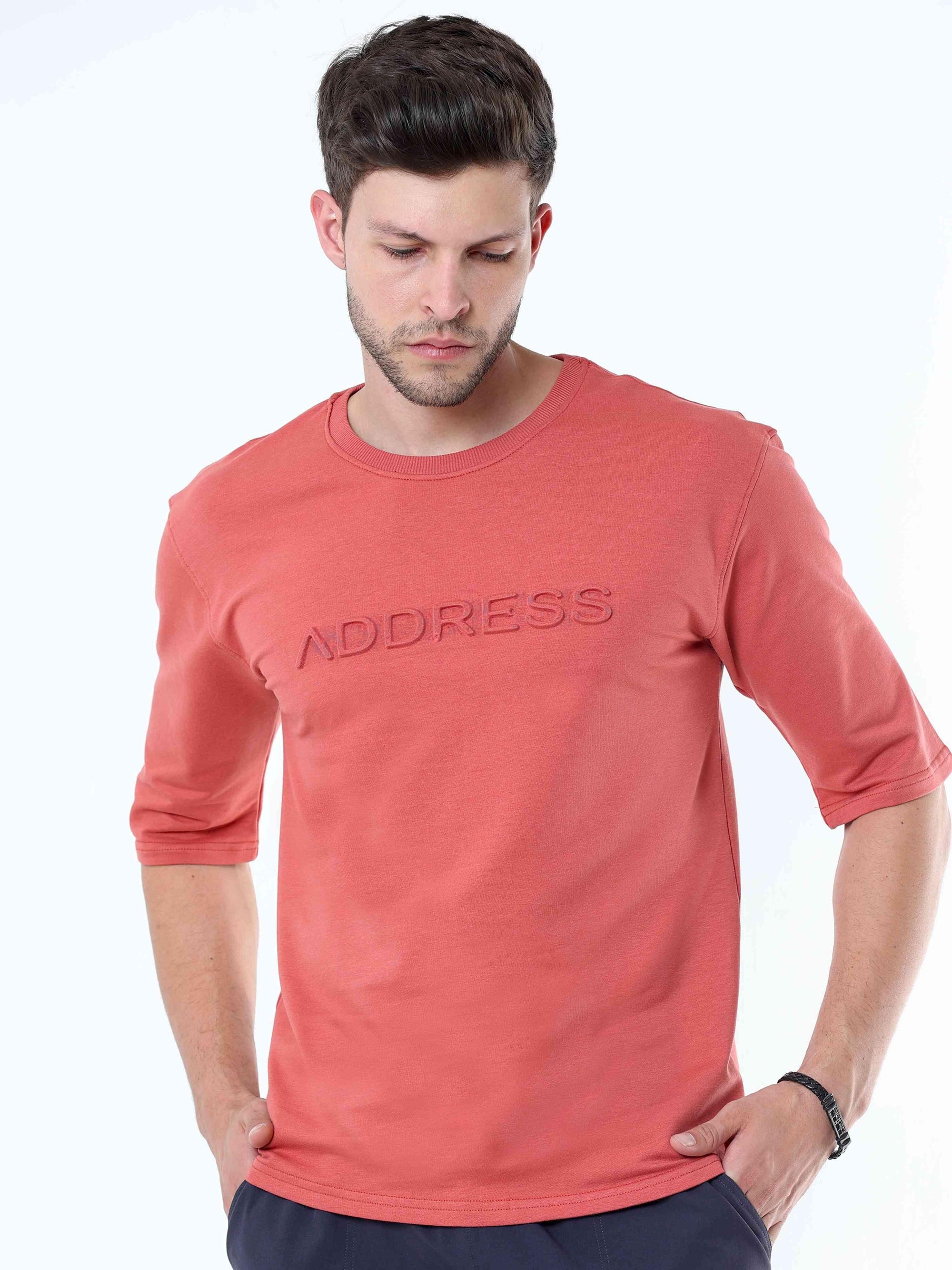 Peach Knitted Solid T-Shirt