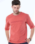 Peach Knitted Solid T-Shirt