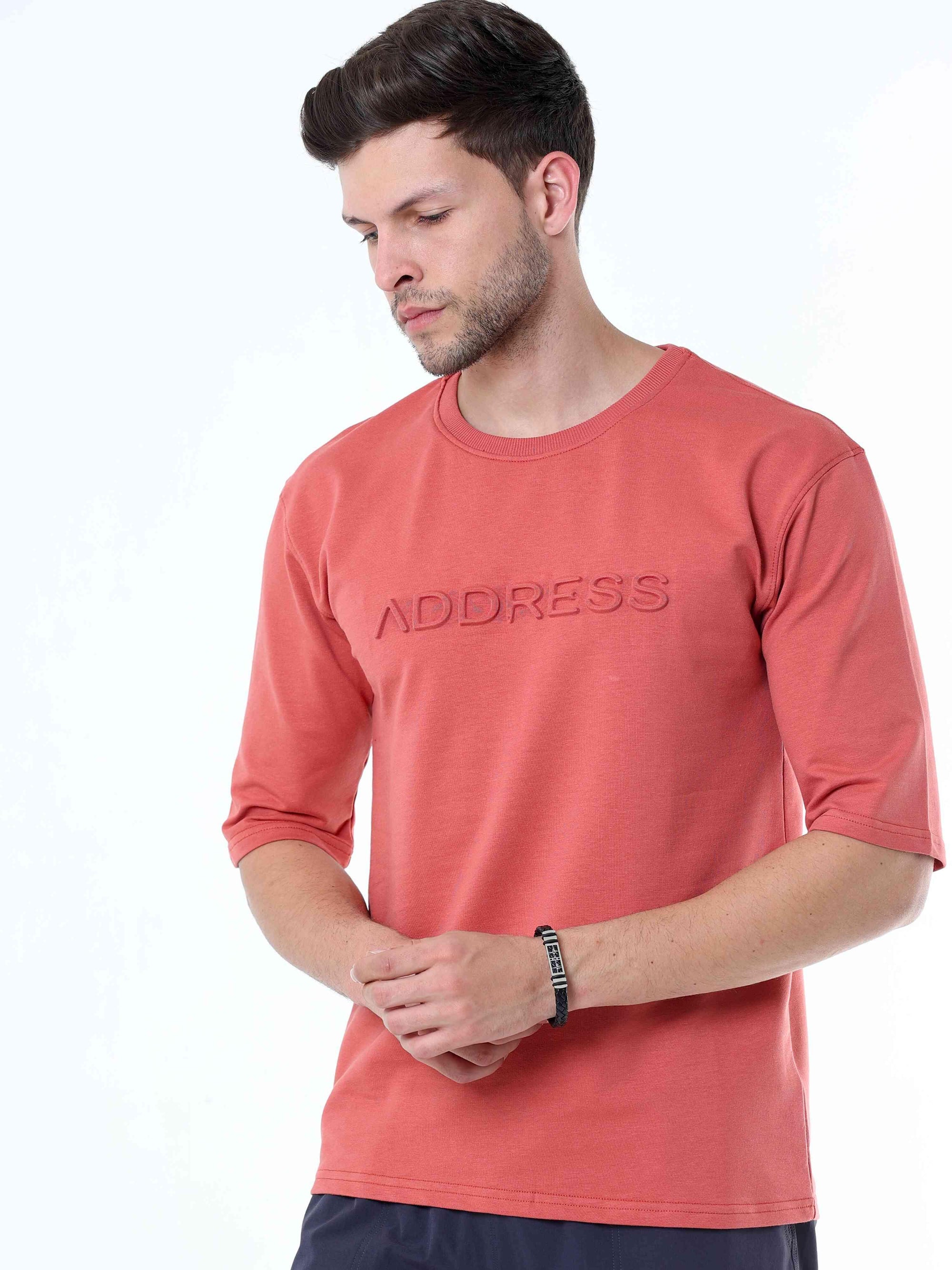 Peach Knitted Solid T-Shirt