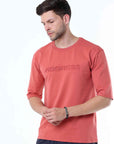 Peach Knitted Solid T-Shirt