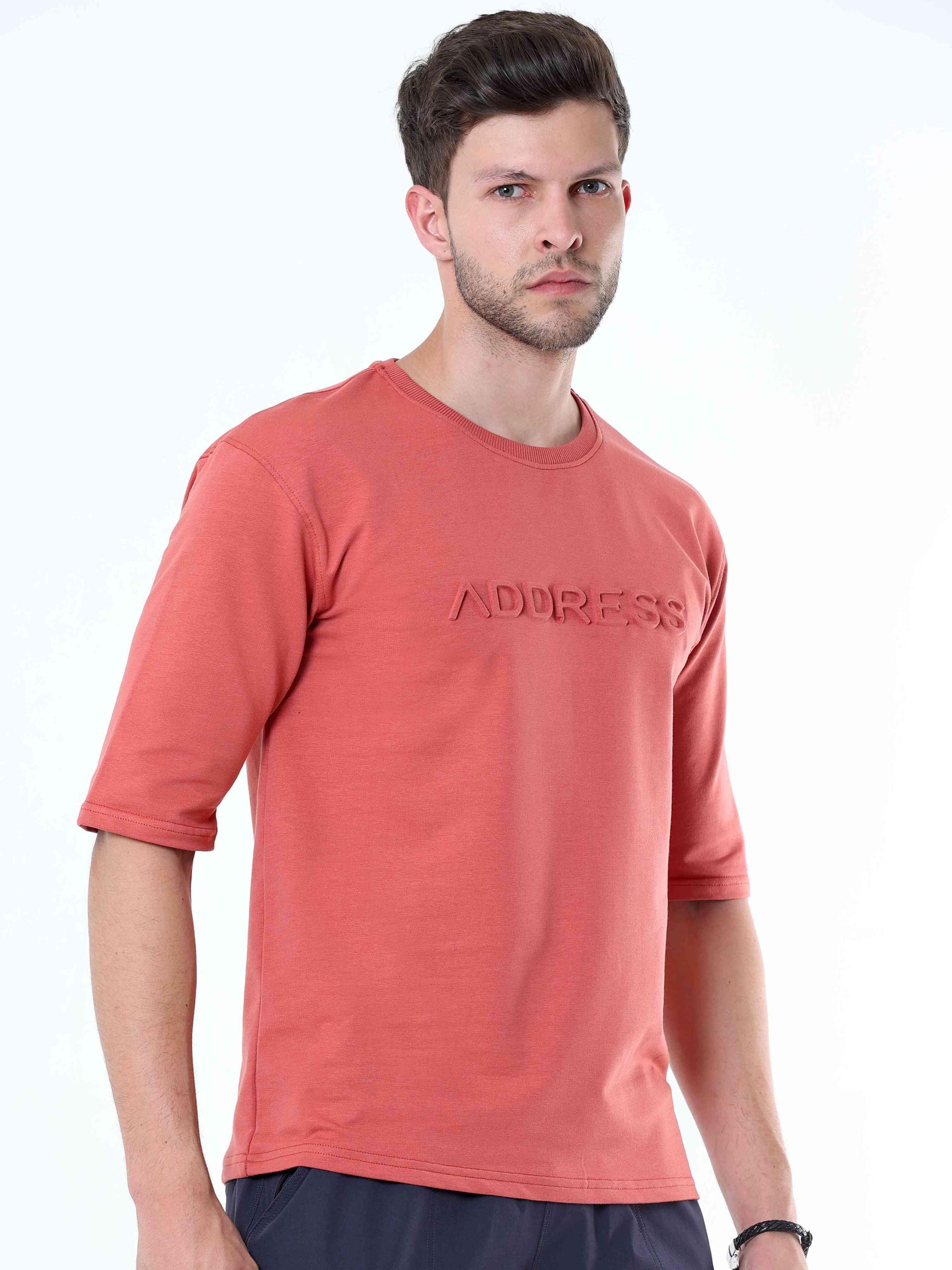 Peach Knitted Solid T-Shirt