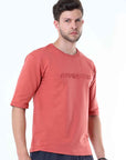 Peach Knitted Solid T-Shirt