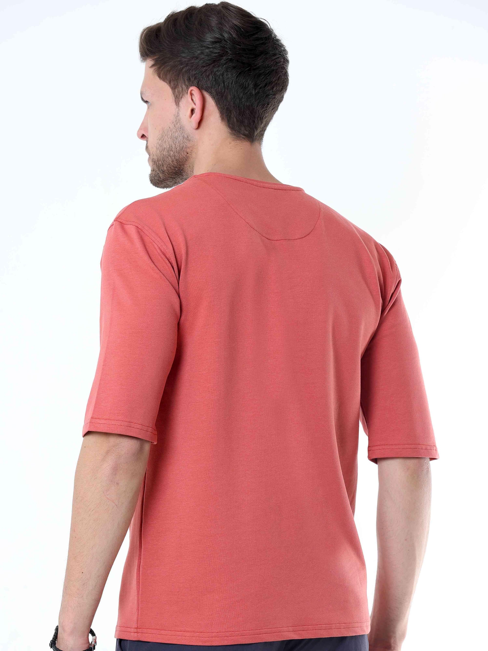 Peach Knitted Solid T-Shirt