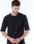 Black Knitted Solid T-Shirt