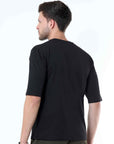 Black Knitted Solid T-Shirt