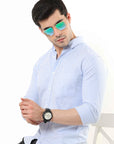 Azore Blue Slim Fit Stripe Shirt