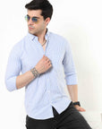 Azore Blue Slim Fit Stripe Shirt