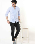 Azore Blue Slim Fit Stripe Shirt