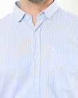 Azore Blue Slim Fit Stripe Shirt