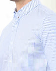 Azore Blue Slim Fit Stripe Shirt