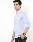 Azore Blue Slim Fit Stripe Shirt