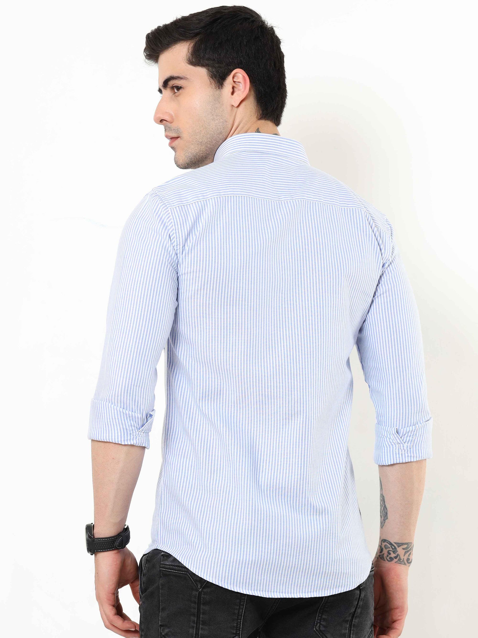 Azore Blue Slim Fit Stripe Shirt