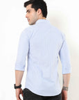 Azore Blue Slim Fit Stripe Shirt