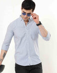 Navy Blue Slim Fit Stripe Shirt