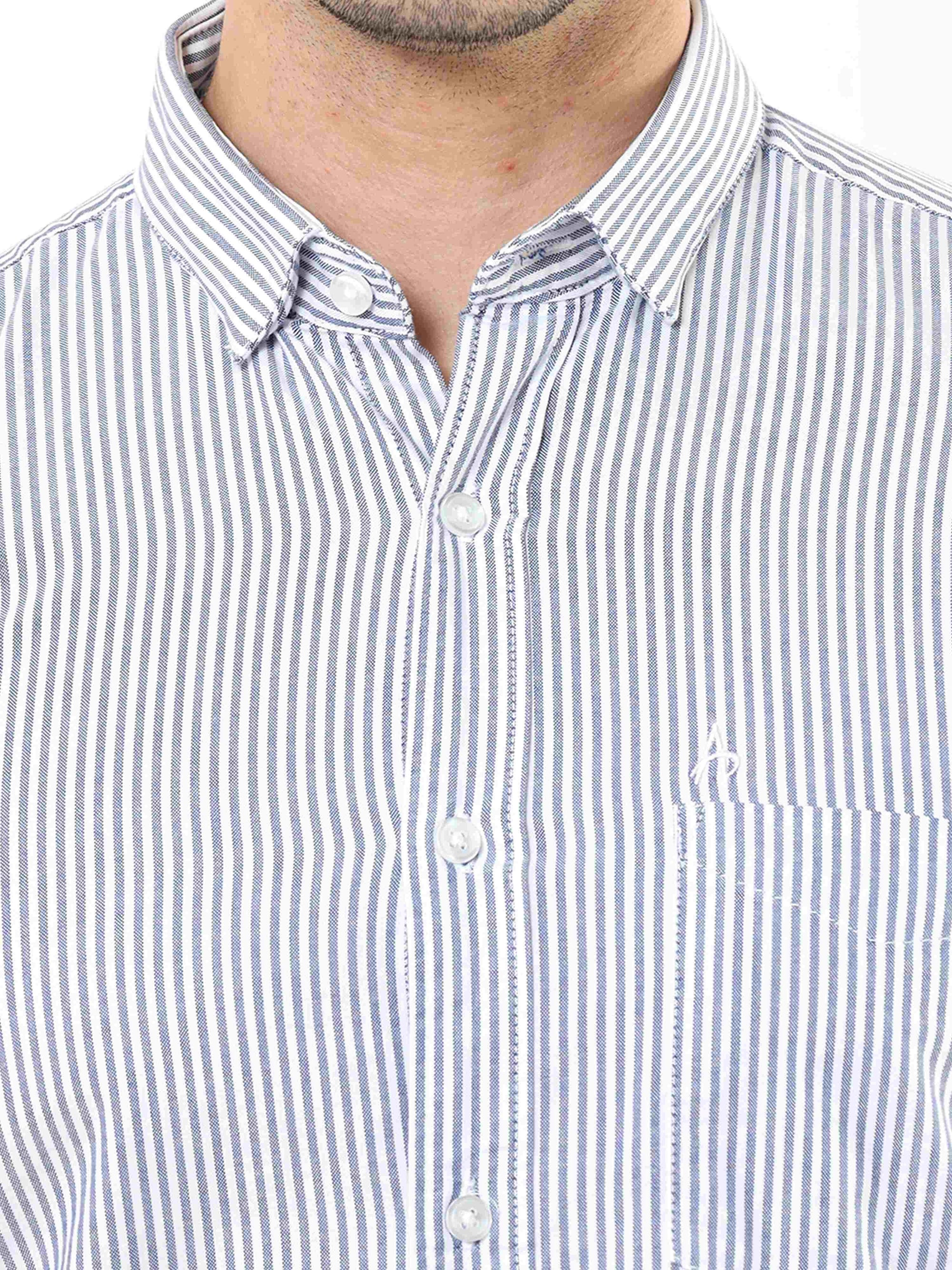 Navy Blue Slim Fit Stripe Shirt