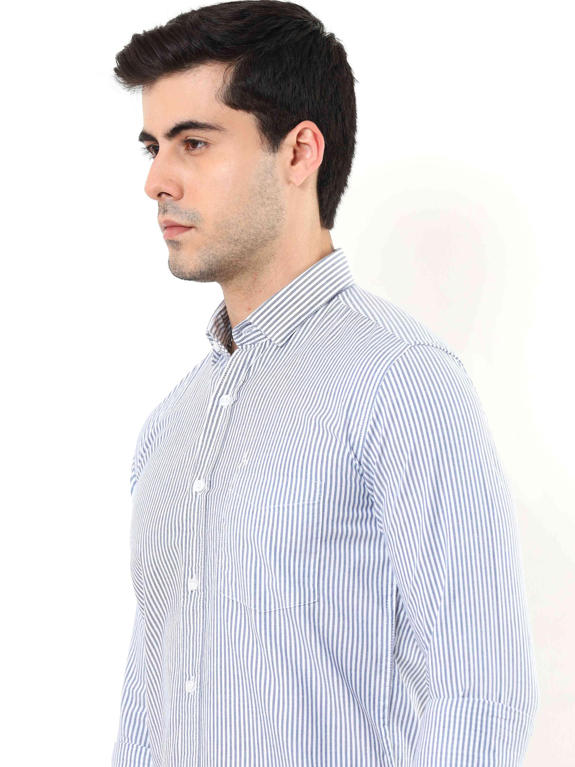 Navy Blue Slim Fit Stripe Shirt