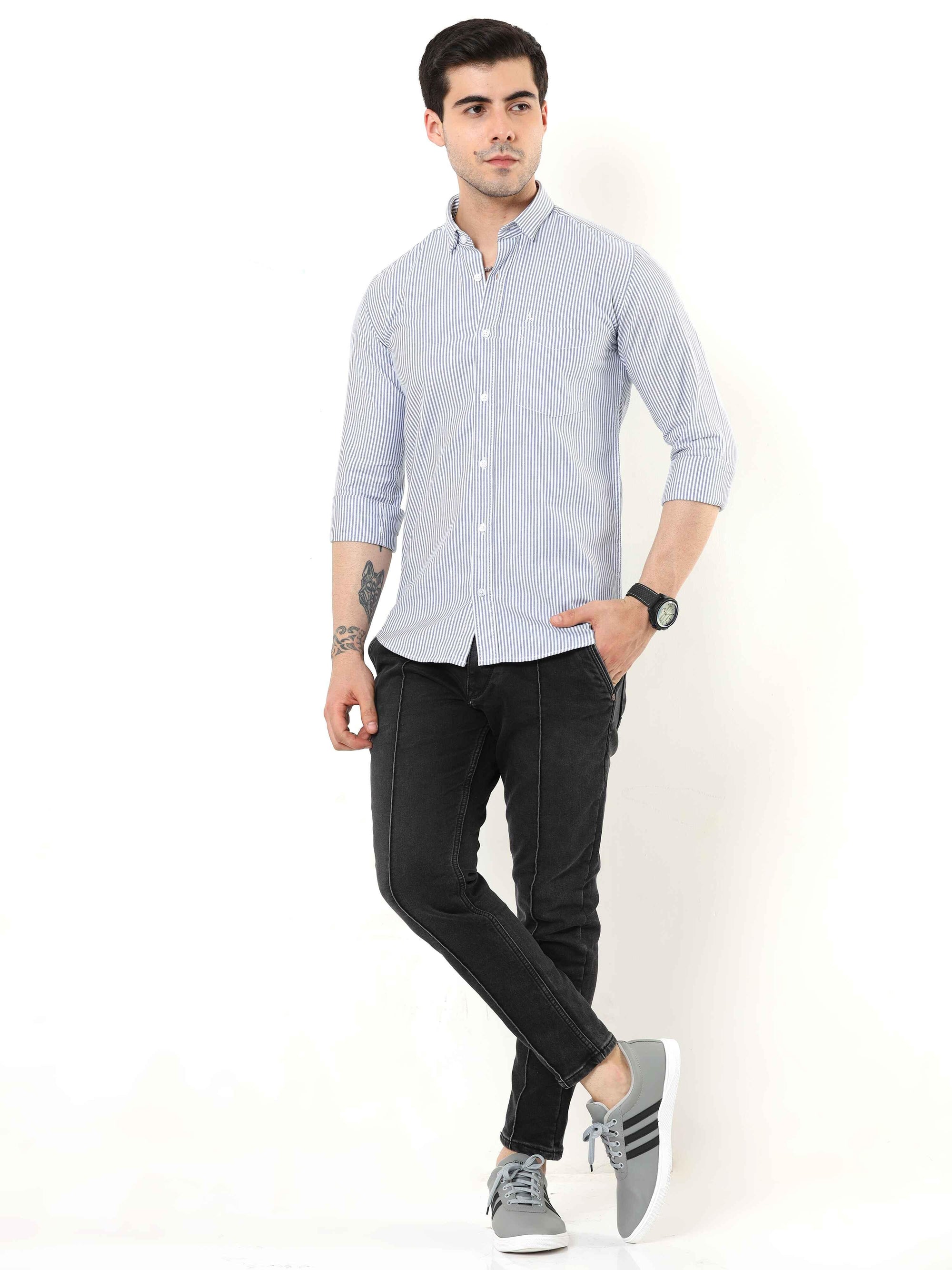 Navy Blue Slim Fit Stripe Shirt