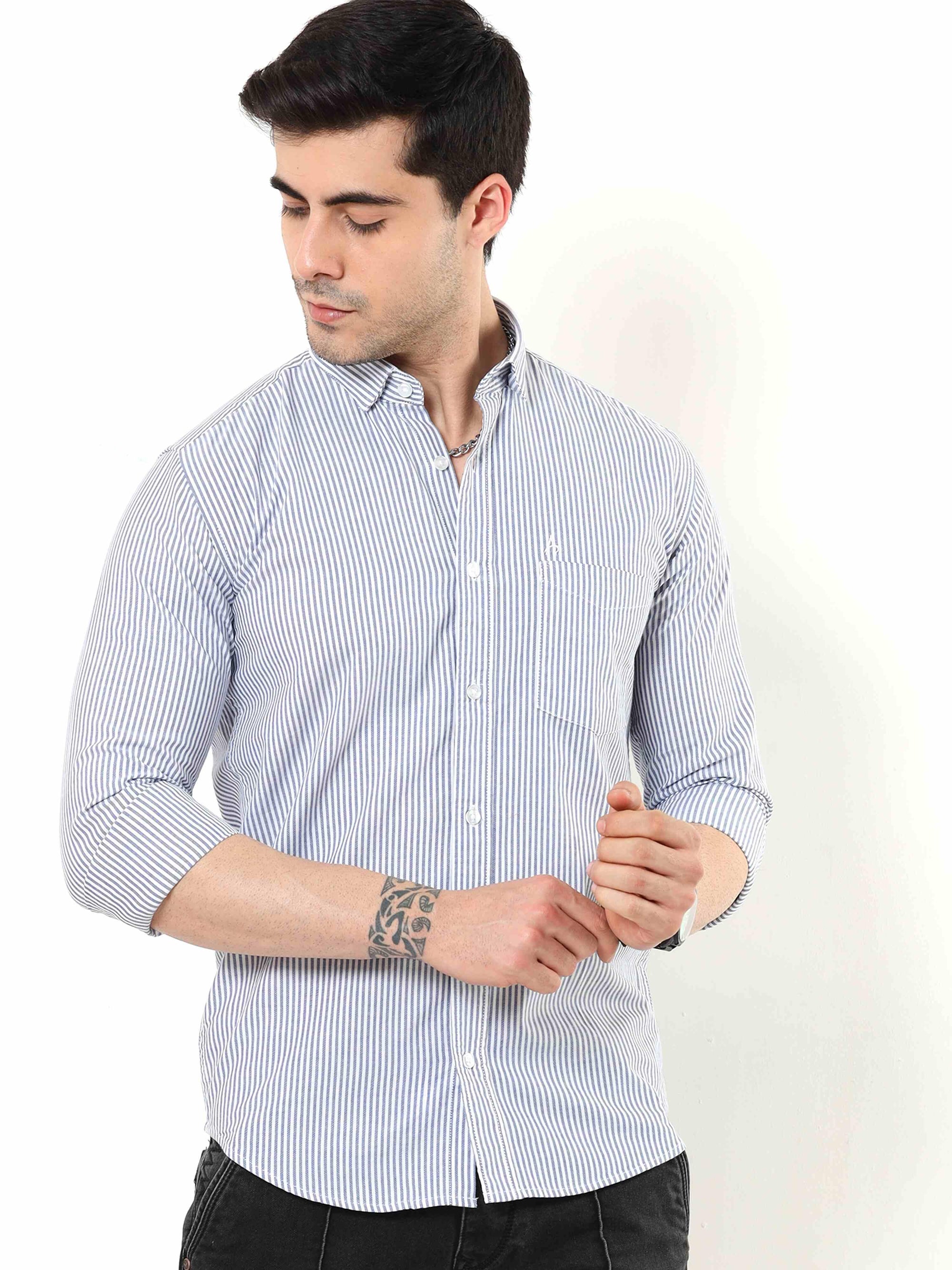 Navy Blue Slim Fit Stripe Shirt