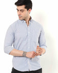 Navy Blue Slim Fit Stripe Shirt