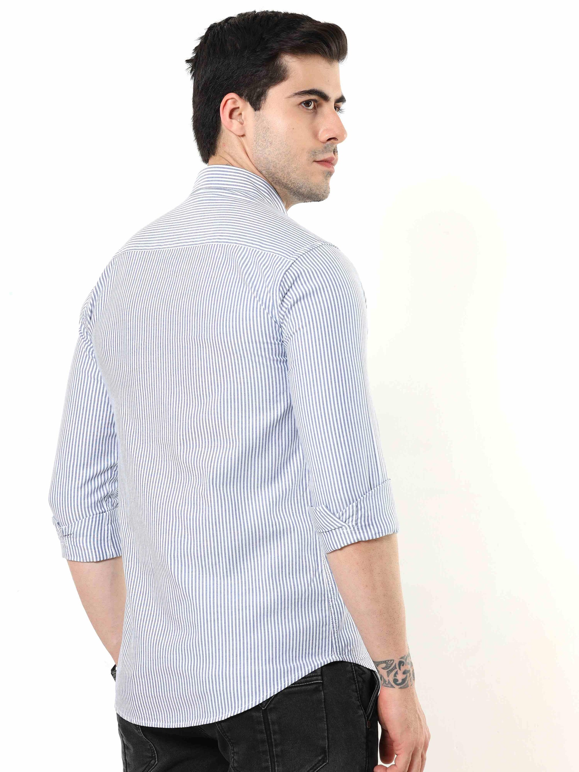 Navy Blue Slim Fit Stripe Shirt