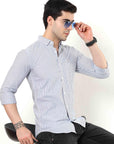 Navy Blue Slim Fit Stripe Shirt