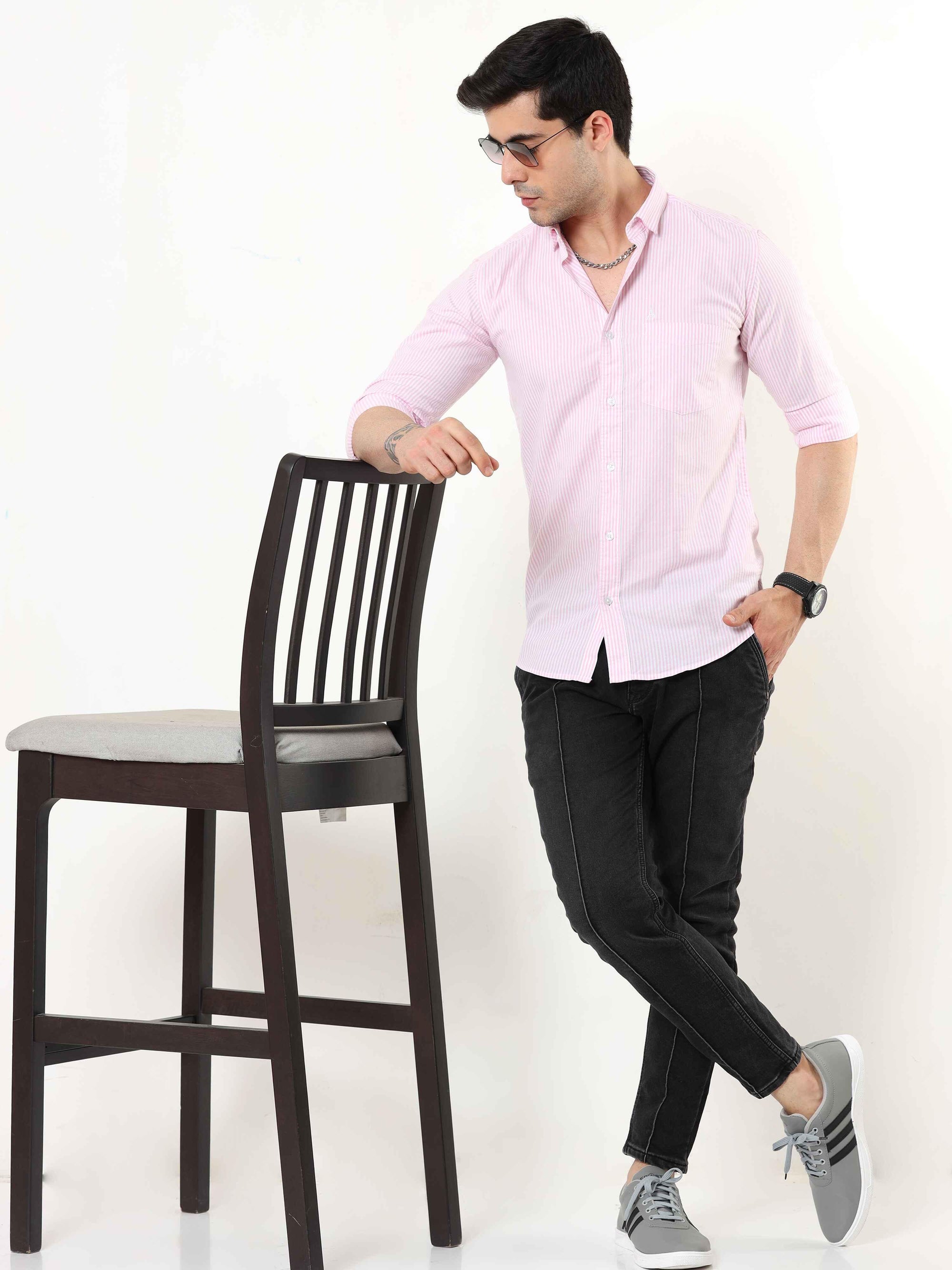 Pastel Pink Slim Fit Stripe Shirt