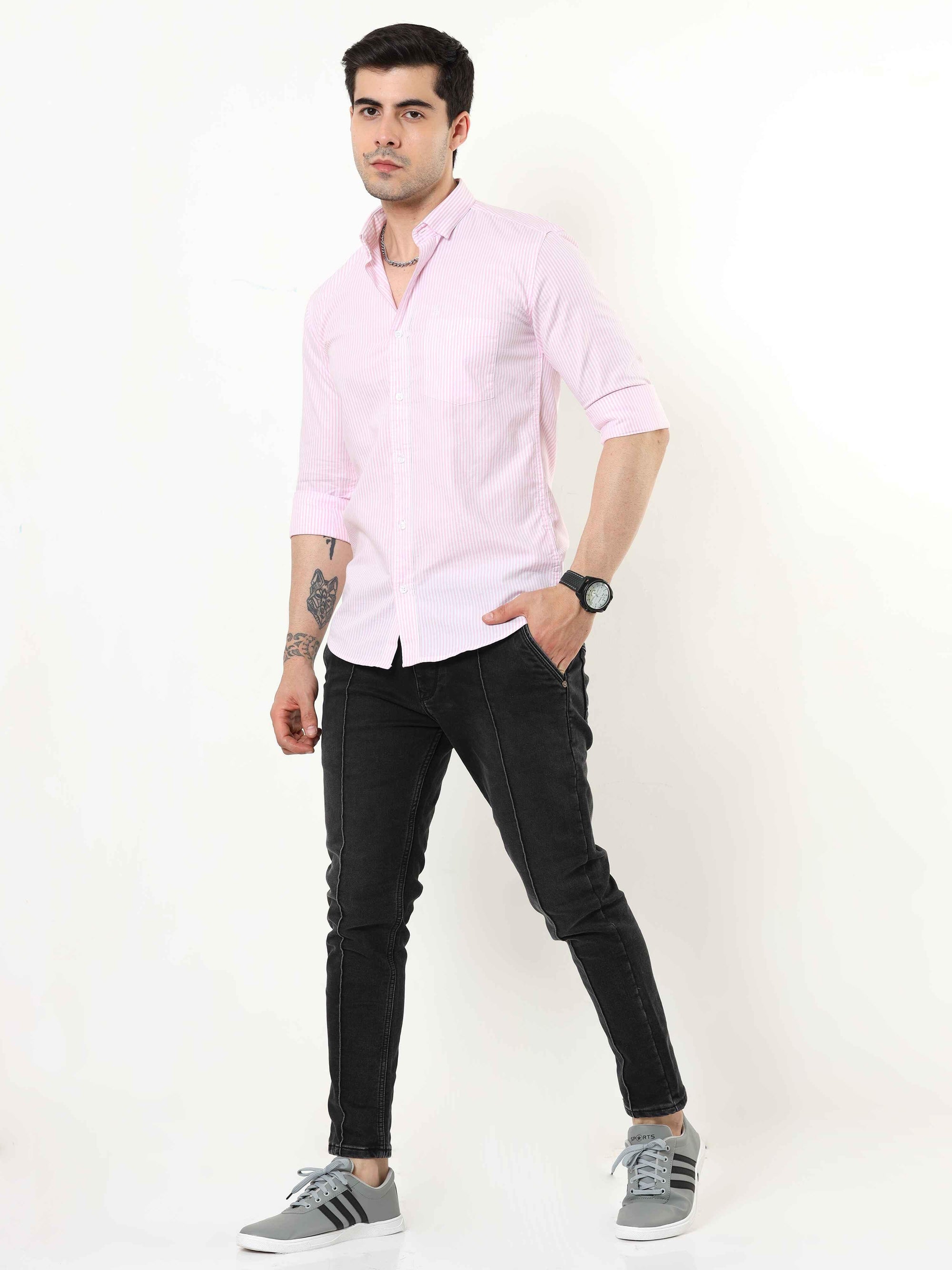 Pastel Pink Slim Fit Stripe Shirt