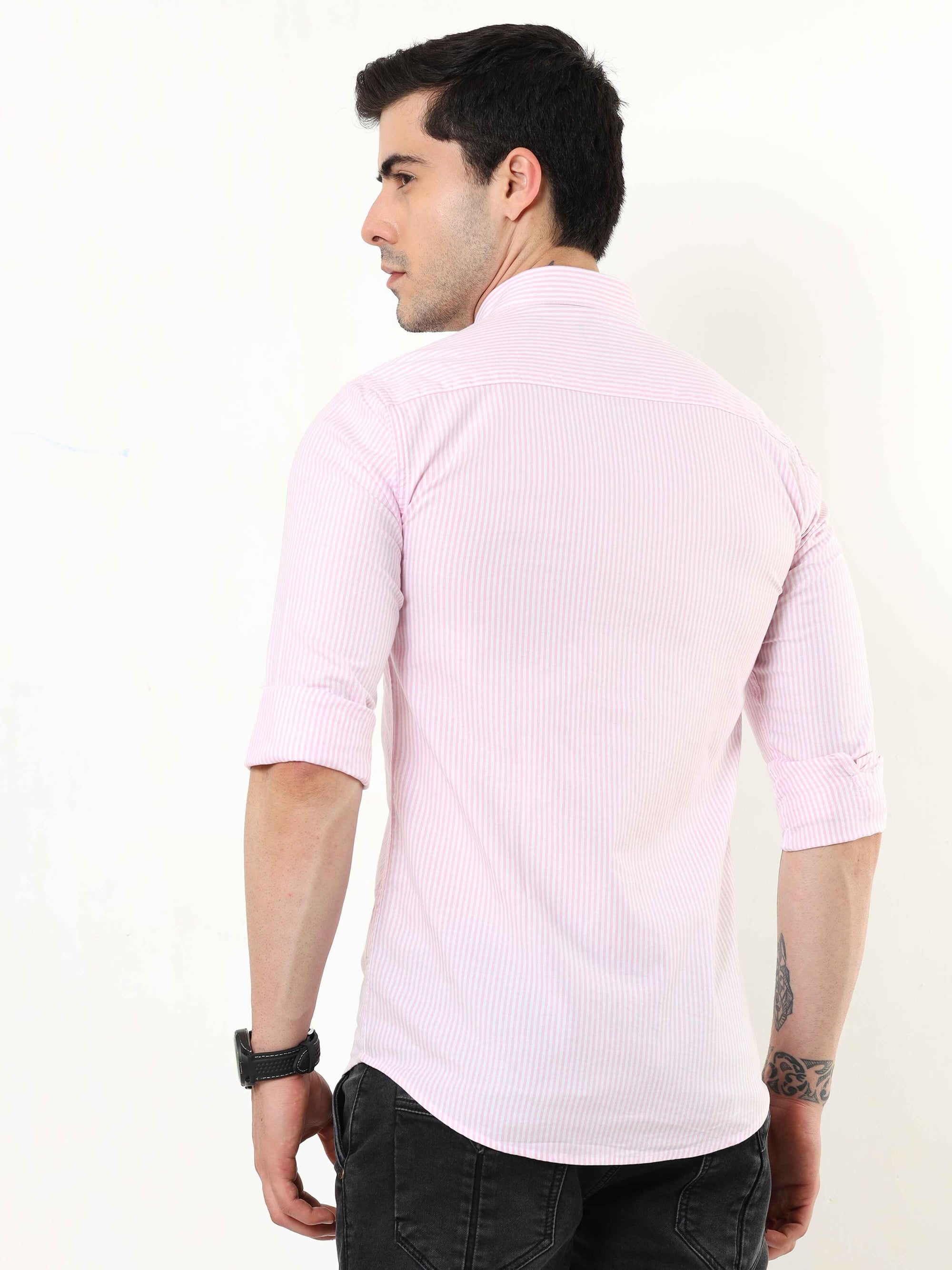 Pastel Pink Slim Fit Stripe Shirt