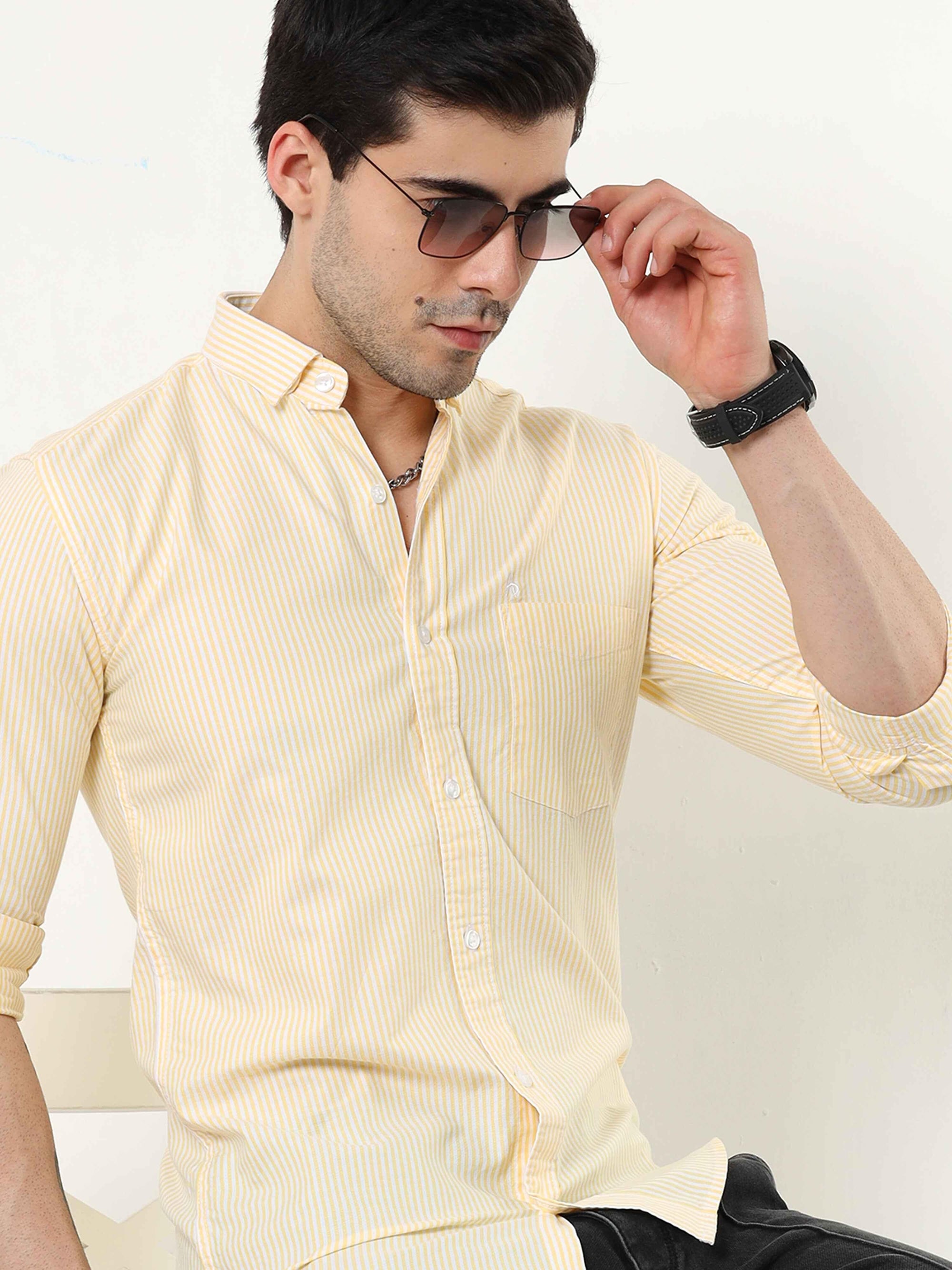 Canary Yellow Slim Fit Stripe Shirt