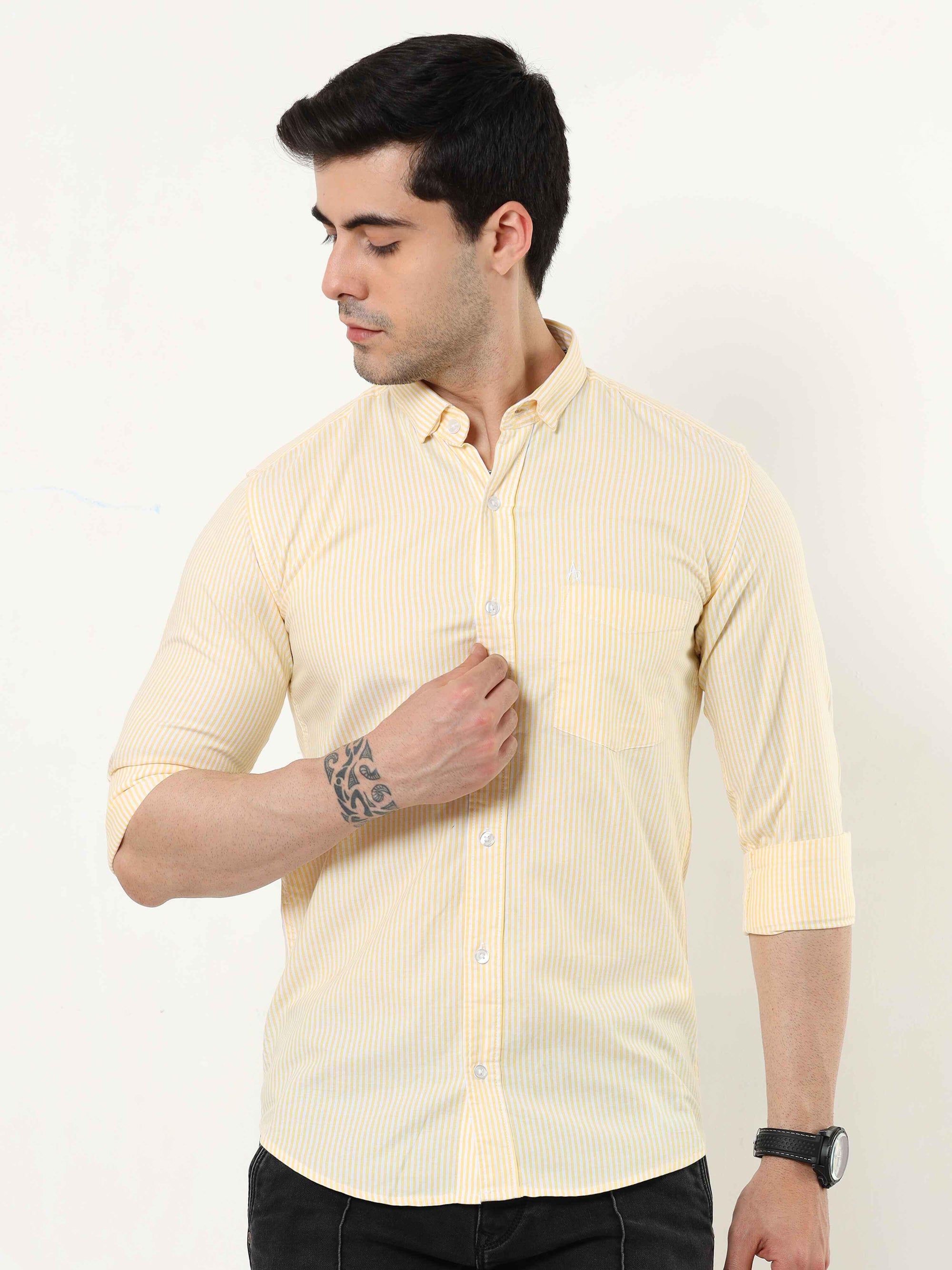 Canary Yellow Slim Fit Stripe Shirt