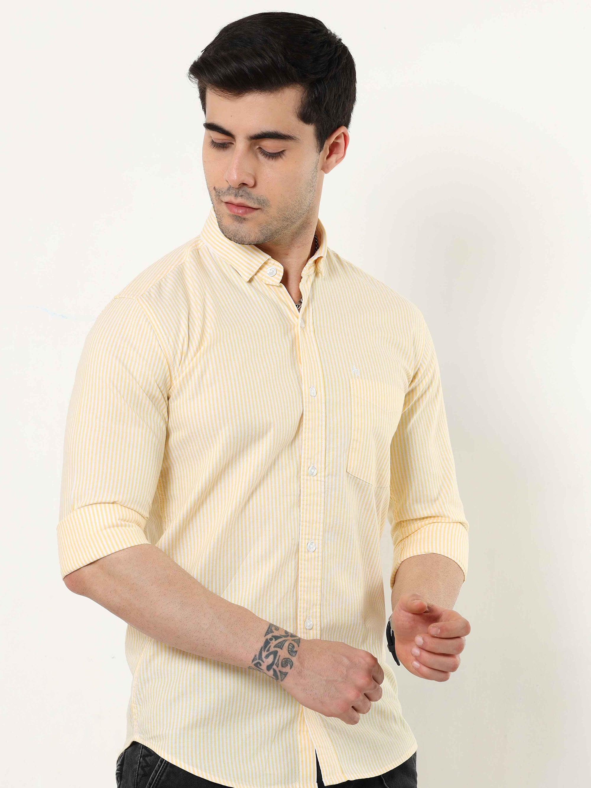 Canary Yellow Slim Fit Stripe Shirt