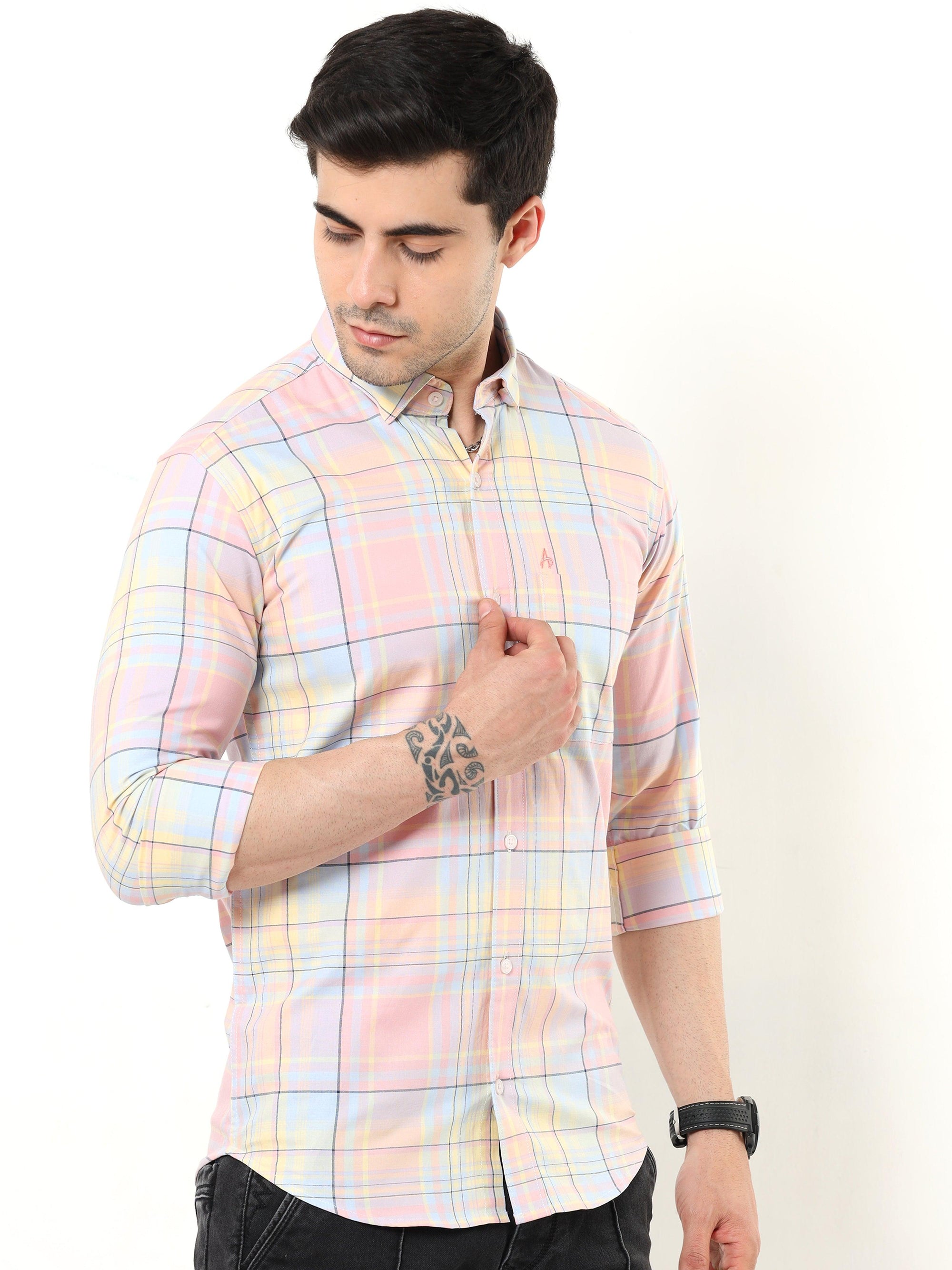 Pink Check Slim Fit Shirt