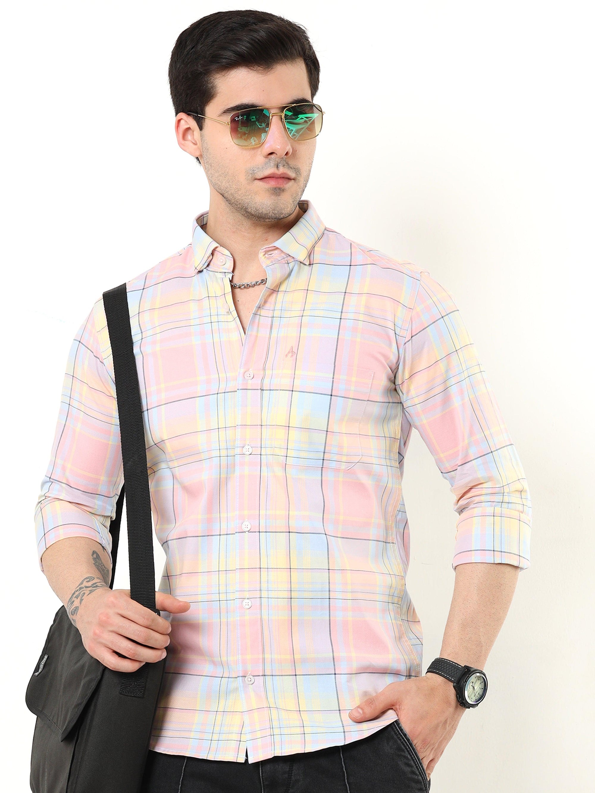 Pink Check Slim Fit Shirt