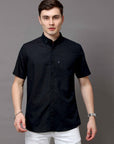 Slim Fit Black Half Sleeve Shirt