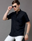 Slim Fit Black Half Sleeve Shirt