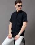 Slim Fit Black Half Sleeve Shirt