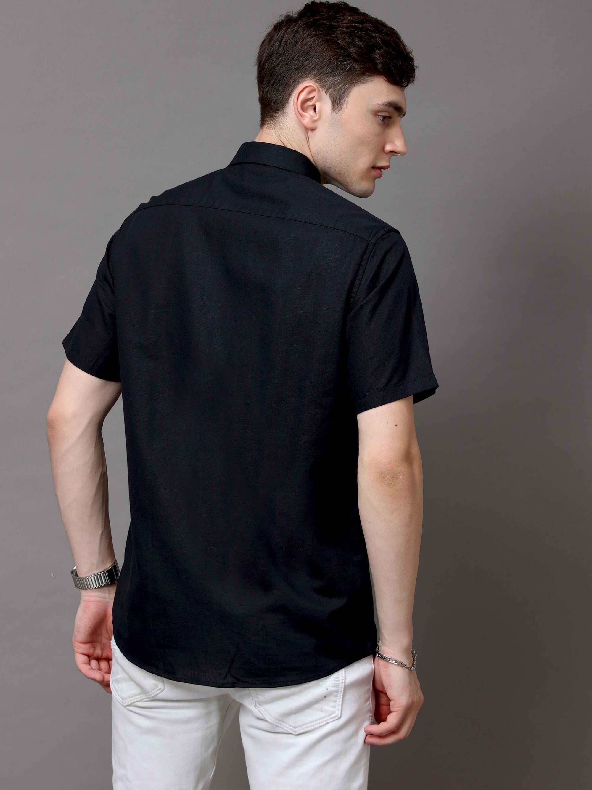 Slim Fit Black Half Sleeve Shirt