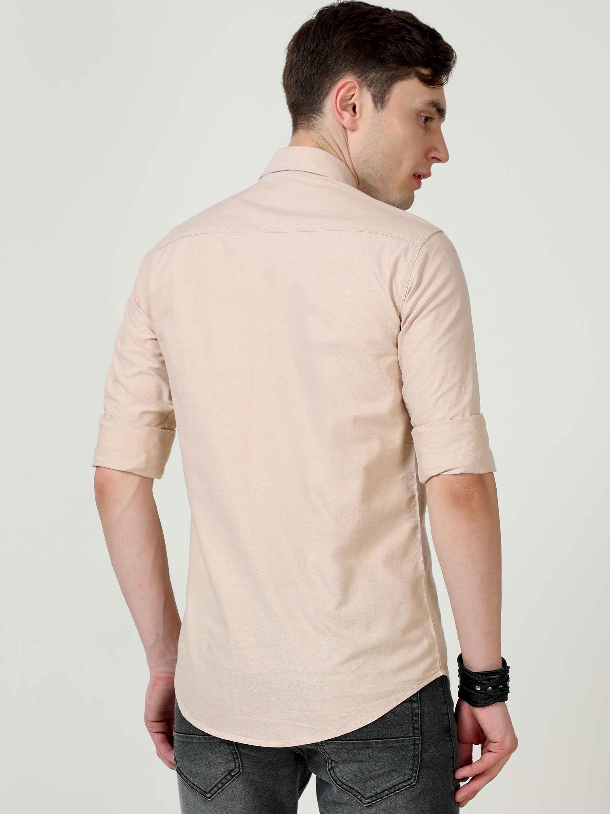 Slim Fit Beige Full Sleeve Shirt